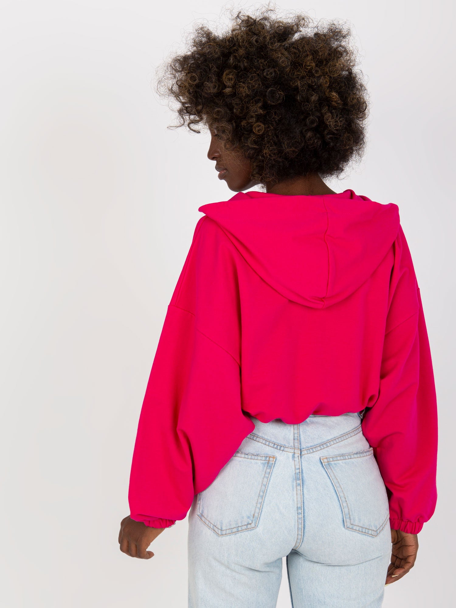 Fuksjowa rozpinana bluza basic z szerokimi rękawemi RUE PARIS