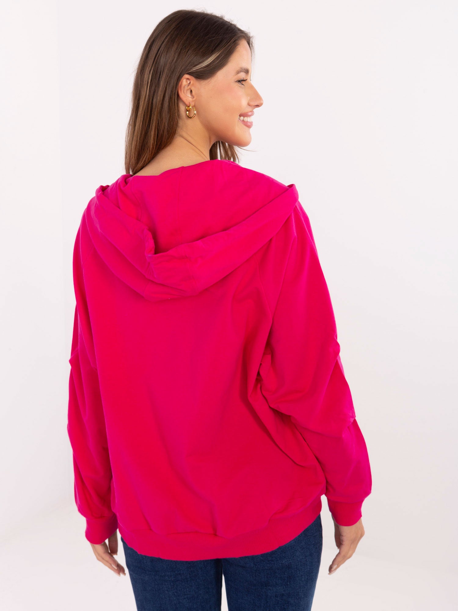Fuksjowa rozpinana bluza oversize z kapturem