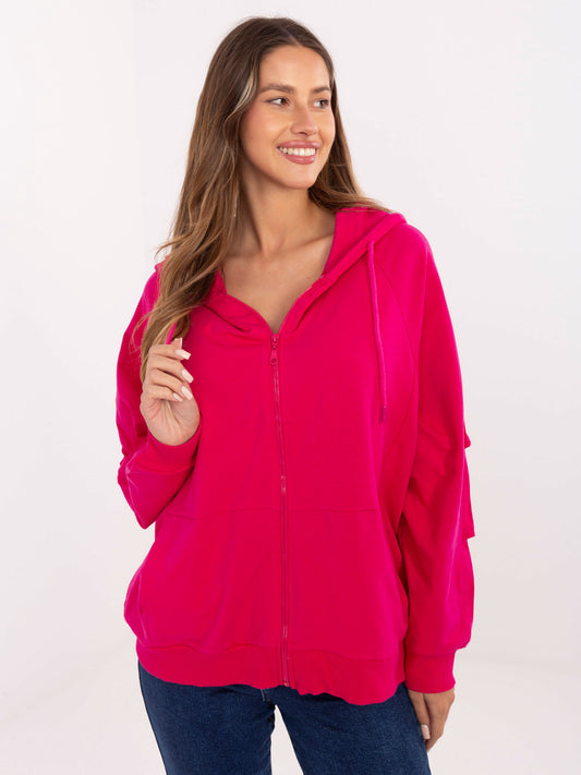 Fuksjowa rozpinana bluza oversize z kapturem