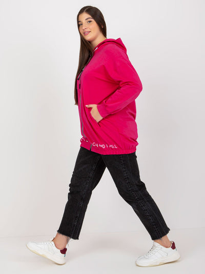 Fuksjowa rozpinana bluza plus size z kapturem