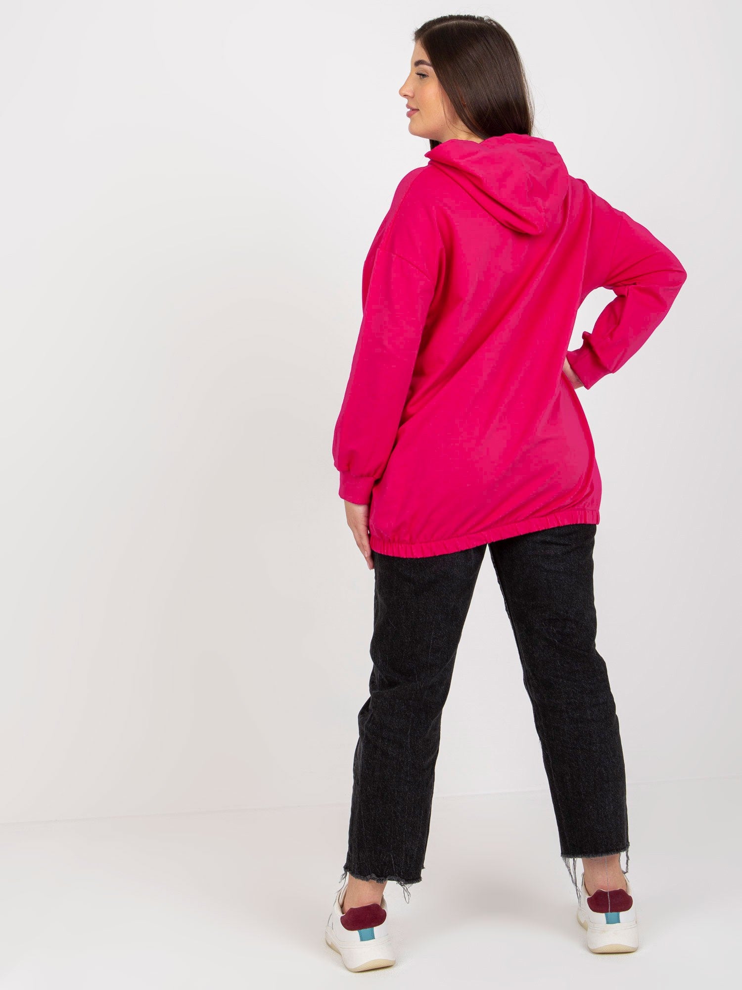 Fuksjowa rozpinana bluza plus size z kapturem