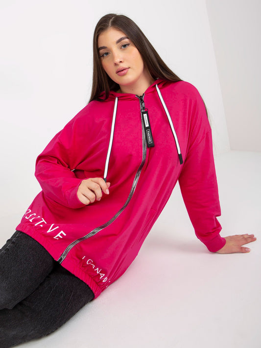 Fuksjowa rozpinana bluza plus size z kapturem