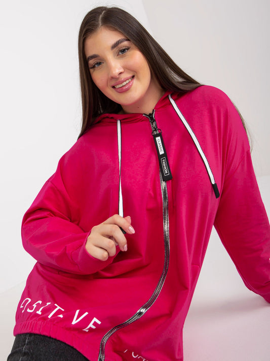 Fuksjowa rozpinana bluza plus size z kapturem