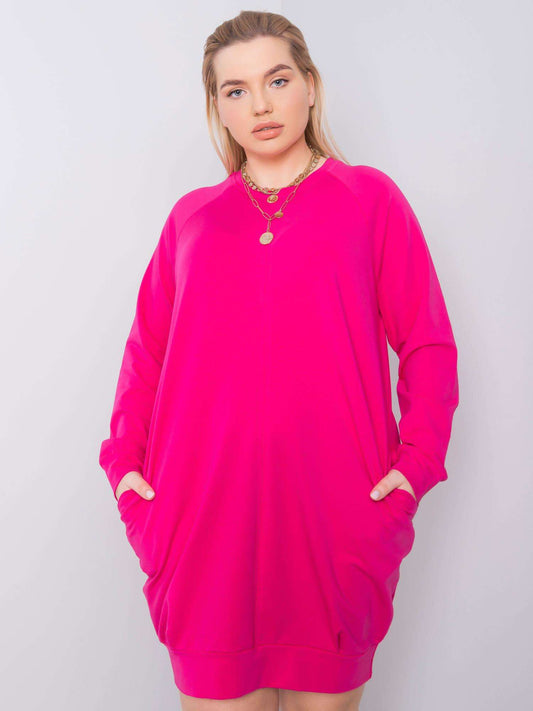 Fuksjowa sukienka plus size z długim rękawem