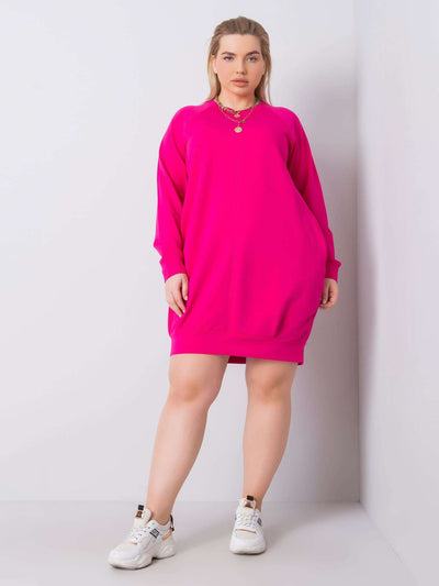 Fuksjowa sukienka plus size z długim rękawem