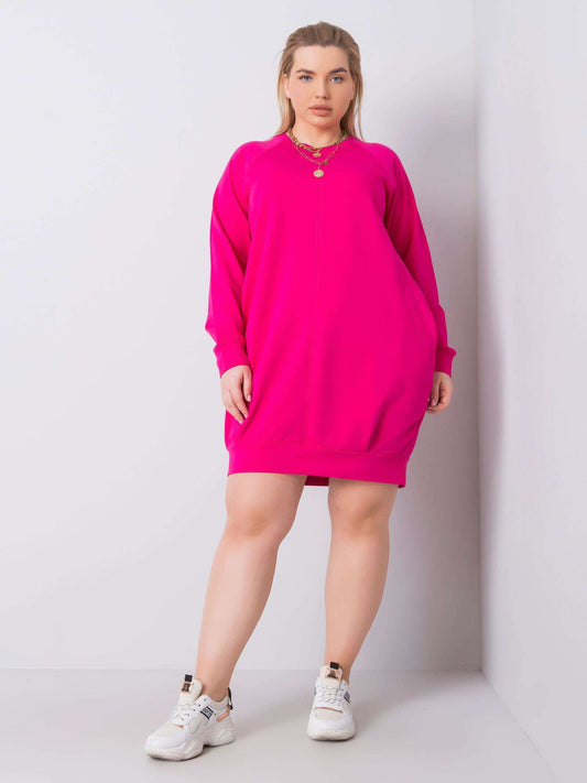 Fuksjowa sukienka plus size z długim rękawem