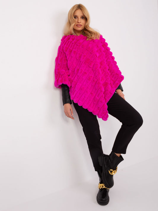 Fuksjowe futrzane poncho damskie
