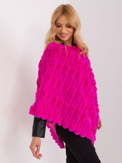 Fuksjowe futrzane poncho damskie