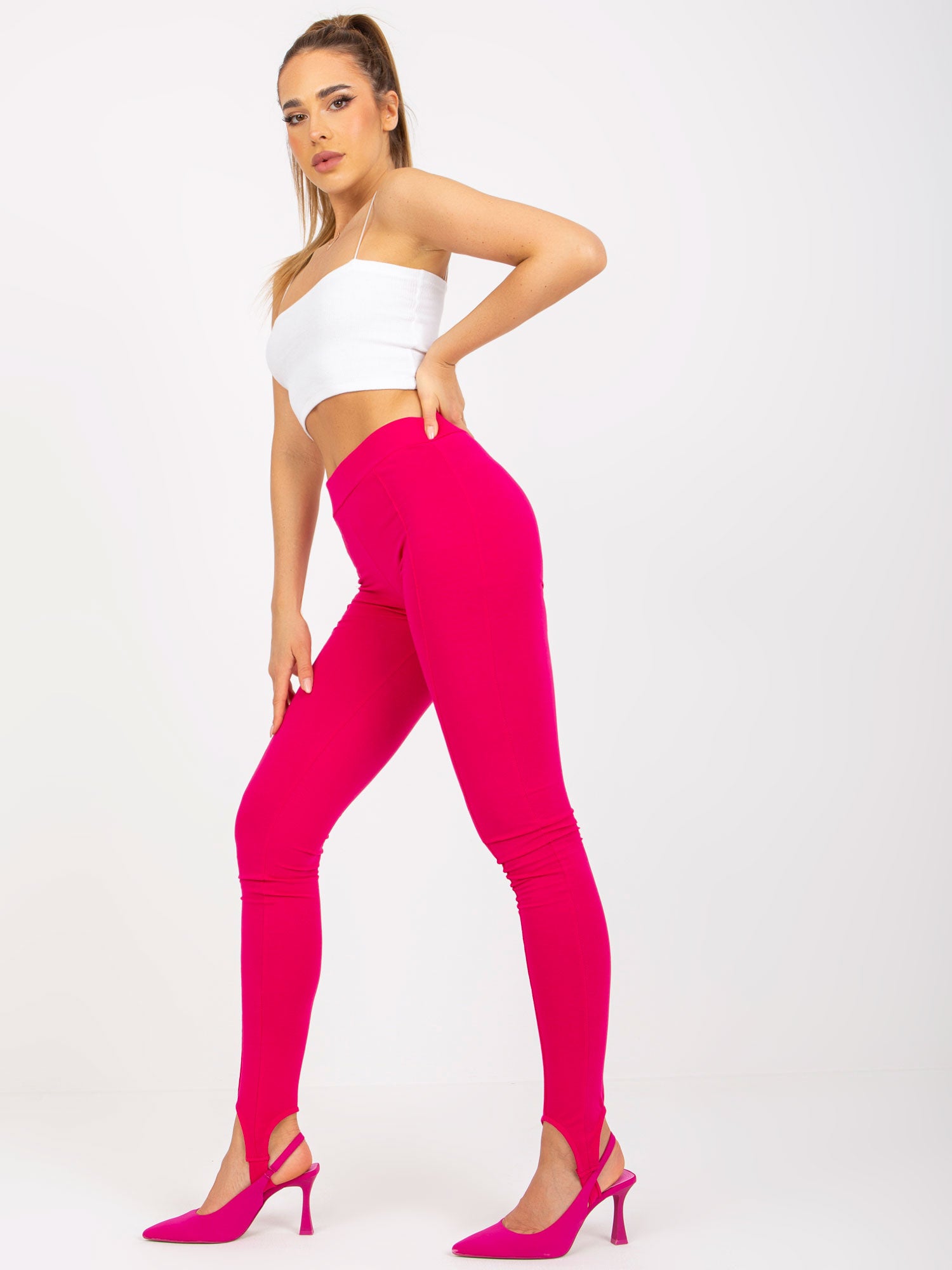 Fuksjowe legginsy basic z wysokim stanem