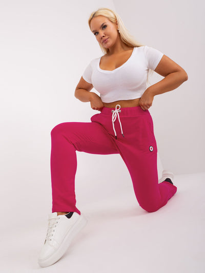 Fuksjowe spodnie dresowe basic plus size z bawełny