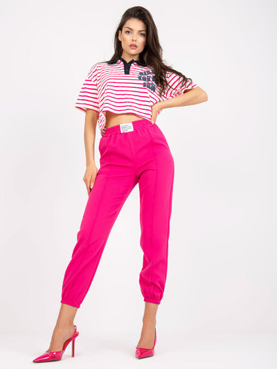 Fuksjowe spodnie materiałowe high waist