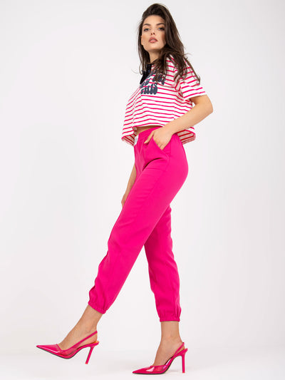 Fuksjowe spodnie materiałowe high waist