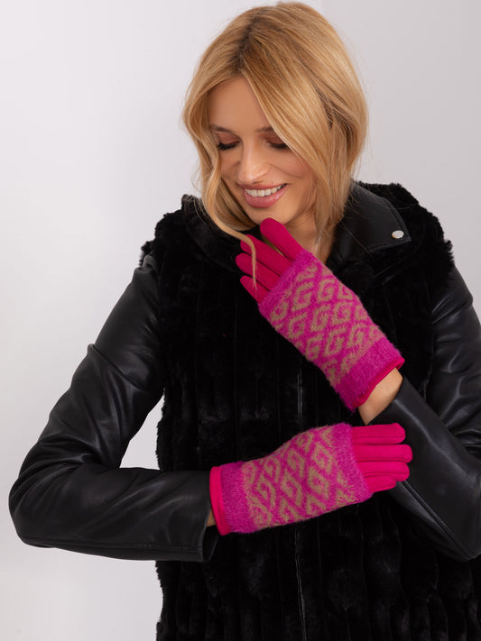Fuksjowe zimowe rękawiczki z nakładką