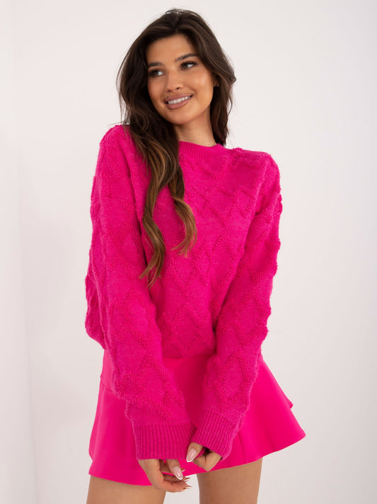 Fuksjowy damski sweter oversize ze ściągaczami