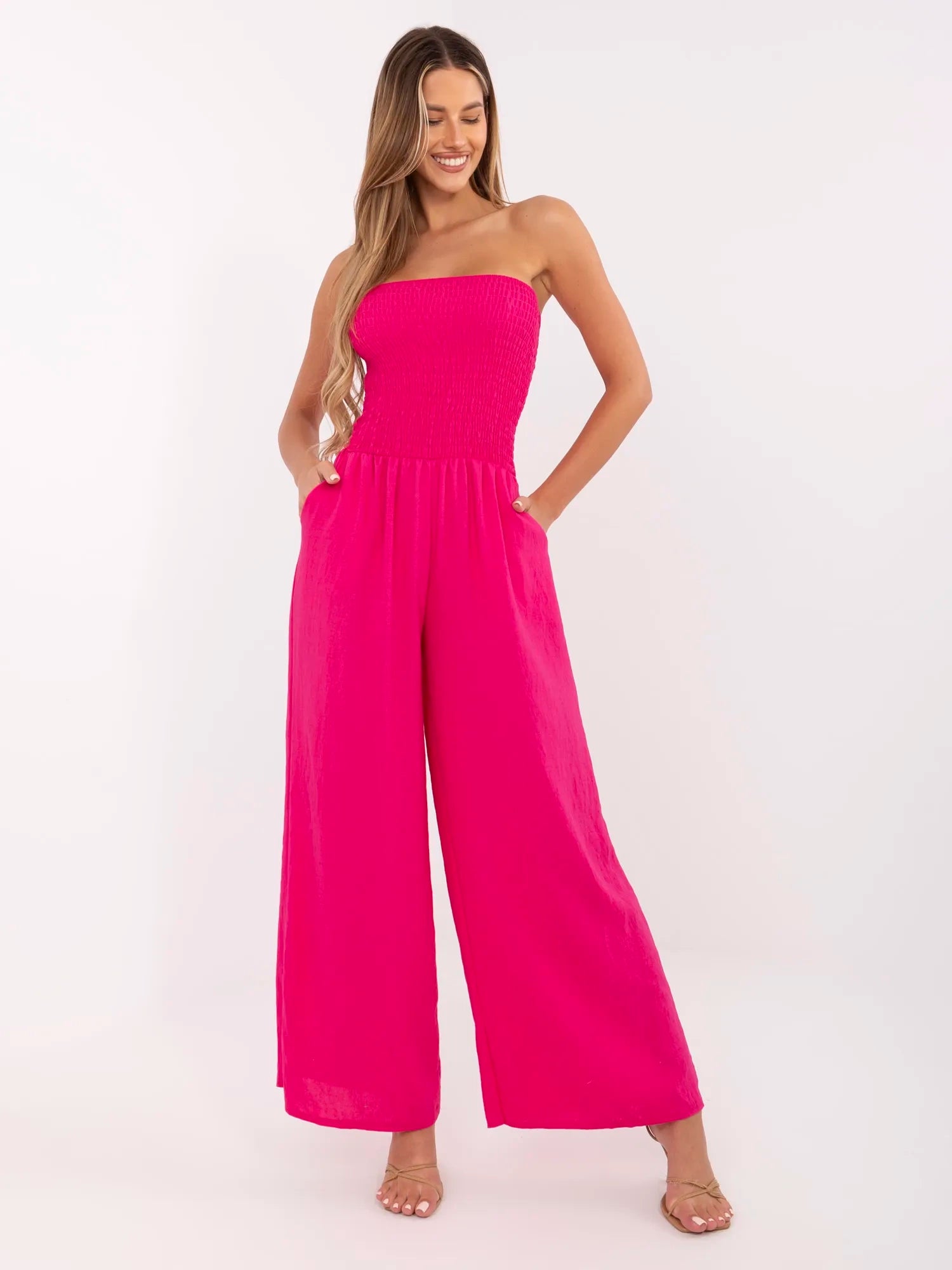 Fuksjowy kombinezon bandeau ze spodniami