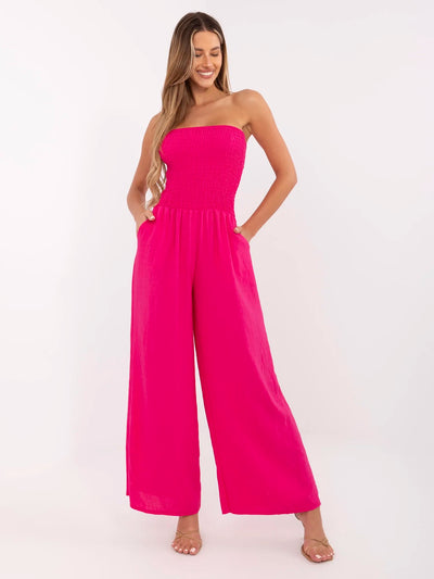 Fuksjowy kombinezon bandeau ze spodniami