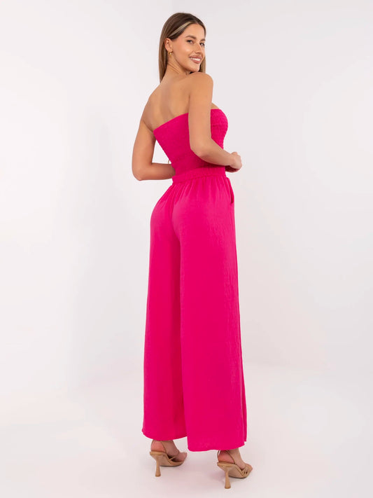 Fuksjowy kombinezon bandeau ze spodniami