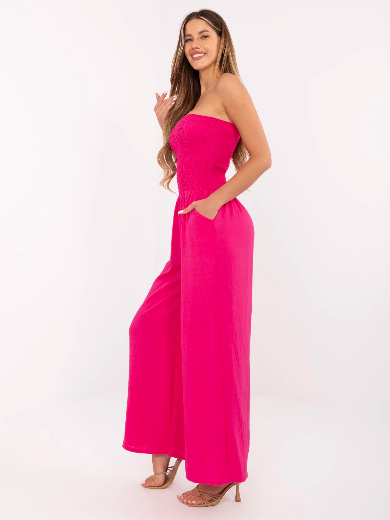 Fuksjowy kombinezon bandeau ze spodniami