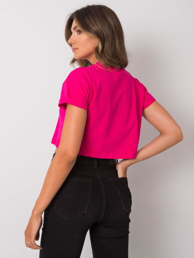 Fuksjowy krótki t-shirt bawełniany
