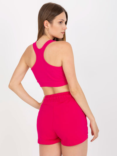 RUE PARIS Fuksjowy crop top basic w prążki z zamkiem