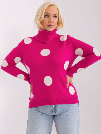 Fuksjowy sweter plus size w grochy