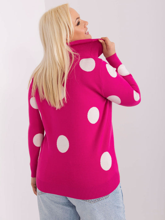 Fuksjowy sweter plus size w grochy