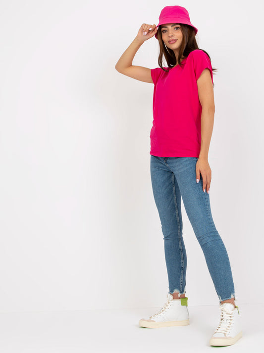 Fuksjowy damski t-shirt basic z bawełny