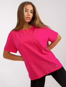 Fuksjowy asymetryczny t-shirt basic z bawełny