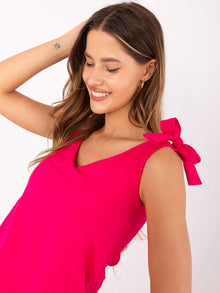 RUE PARIS Fuksjowy zwiewny top z dekoltem V