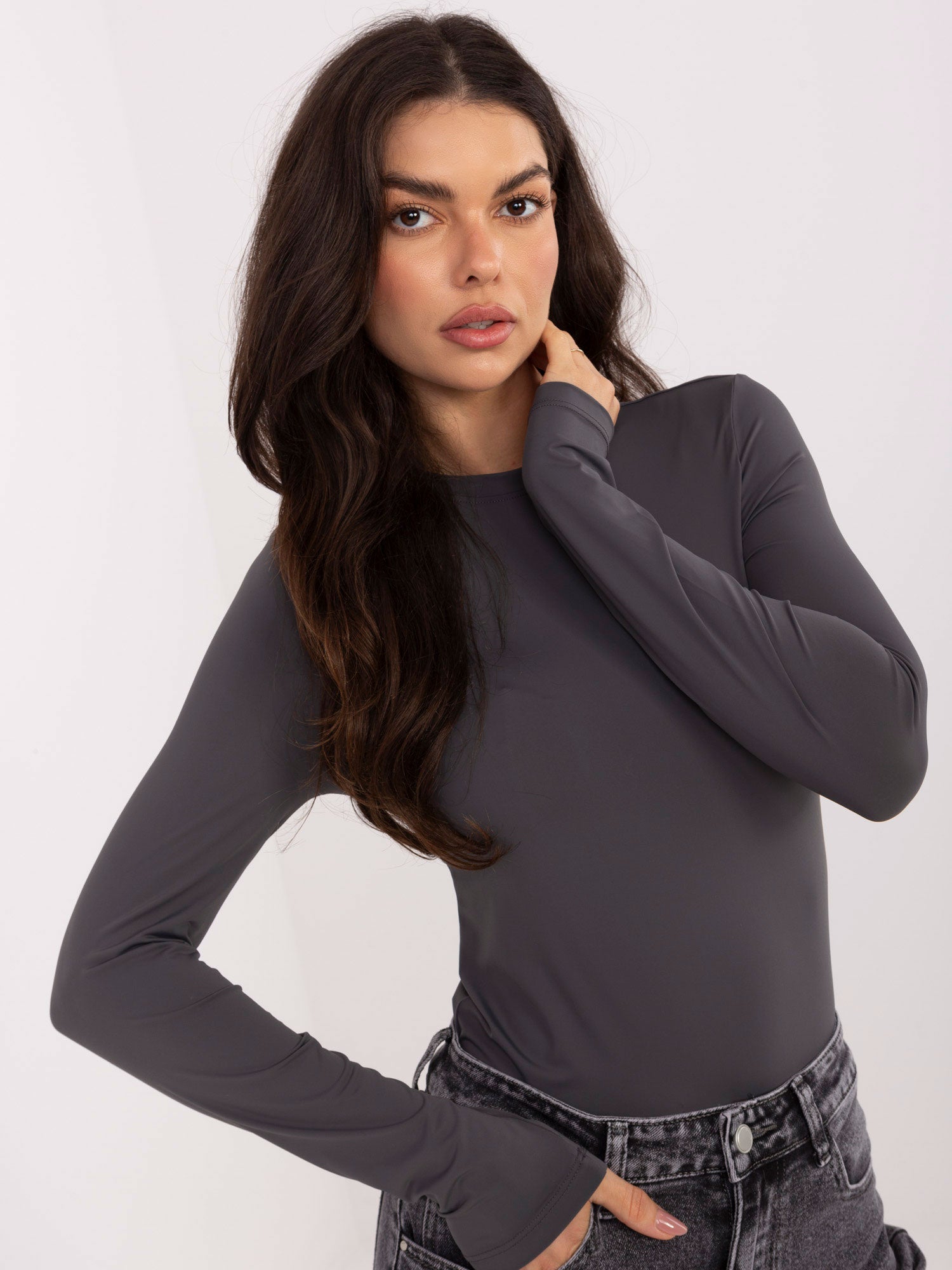 SUBLEVEL Grafitowa dopasowana bluzka longsleeve