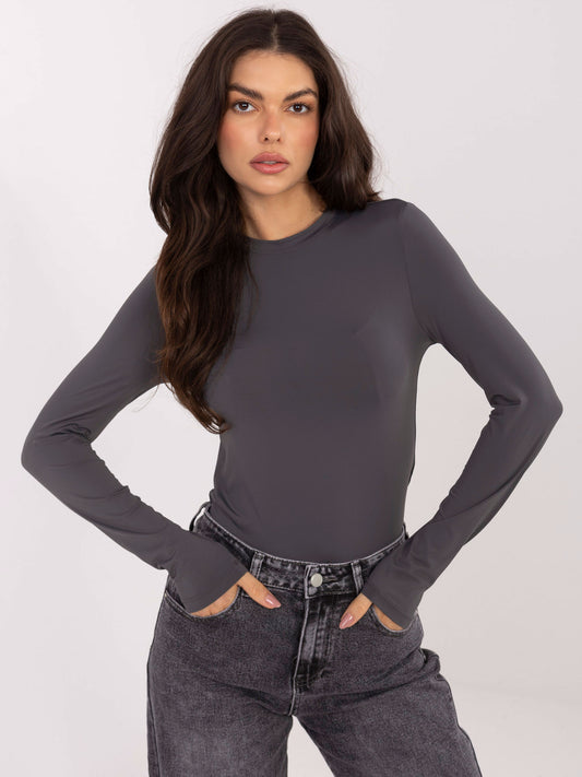 SUBLEVEL Grafitowa dopasowana bluzka longsleeve