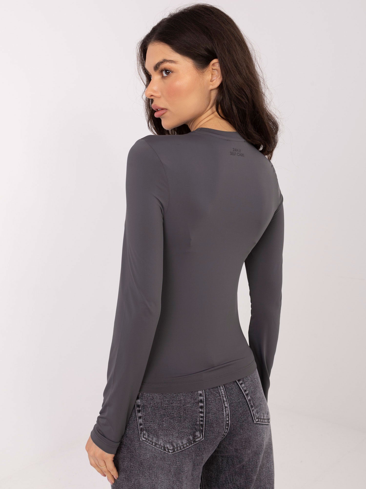 SUBLEVEL Grafitowa dopasowana bluzka longsleeve