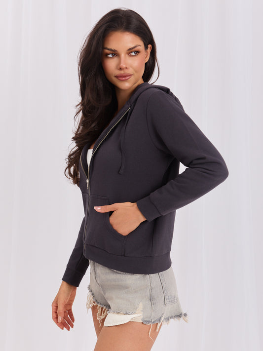 Grafitowa rozpinana bluza basic z kapturem