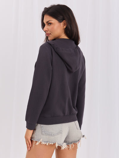 Grafitowa rozpinana bluza basic z kapturem