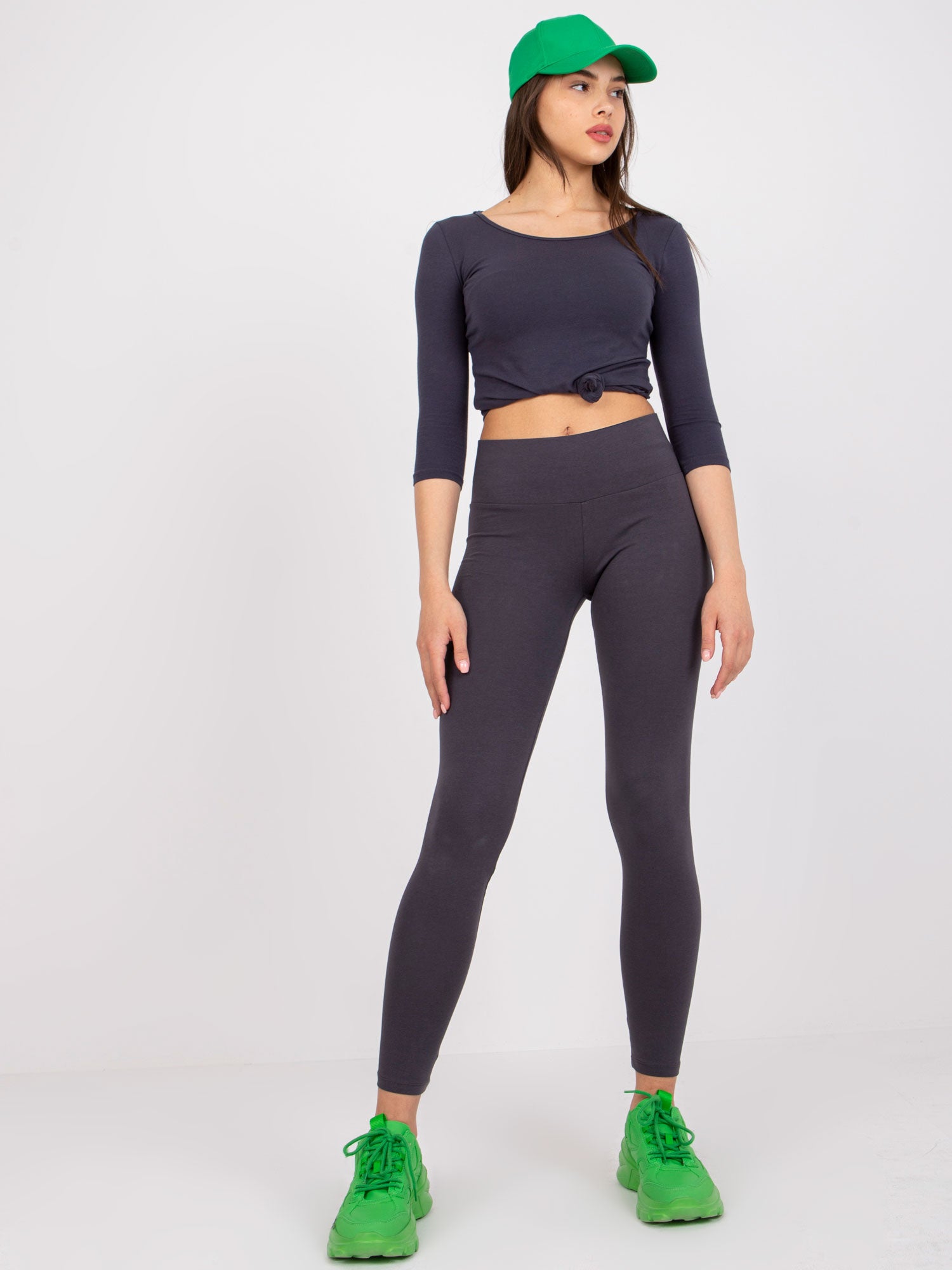 RUE PARIS Grafitowe legginsy damskie na co dzień
