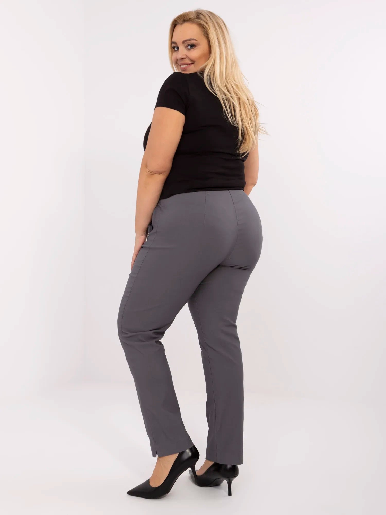 Grafitowe eleganckie spodnie plus size