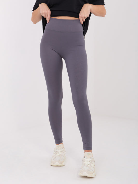 Grafitowe sportowe legginsy w prążek