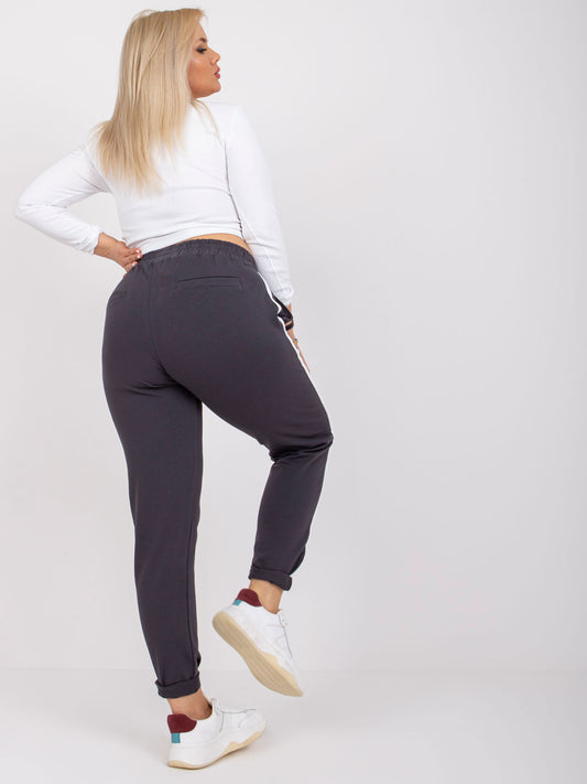Grafitowe spodnie dresowe plus size z lampasami