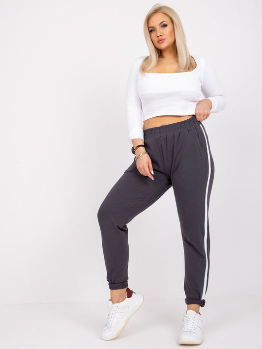 Grafitowe spodnie dresowe plus size z lampasami