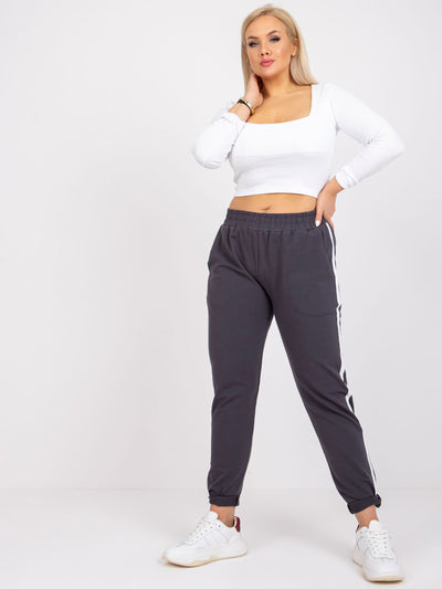 Grafitowe spodnie dresowe plus size z lampasami