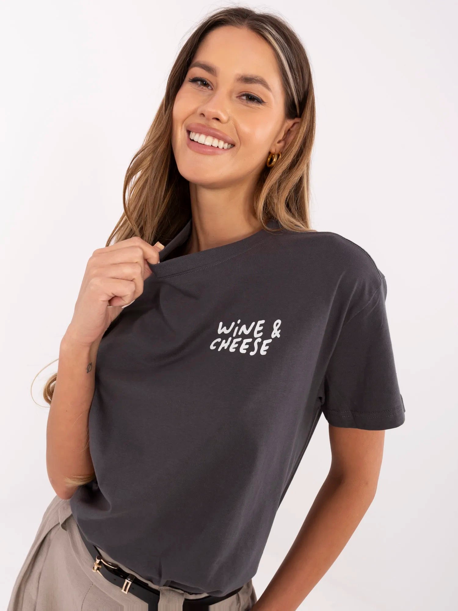 SUBLEVEL Grafitowy damski t-shirt z bawełny