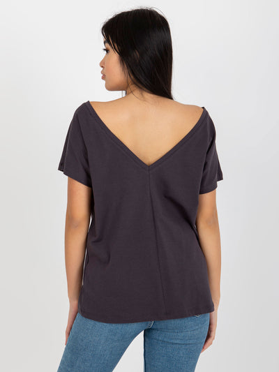 Grafitowy t-shirt basic z dekoltem na plecach Fire