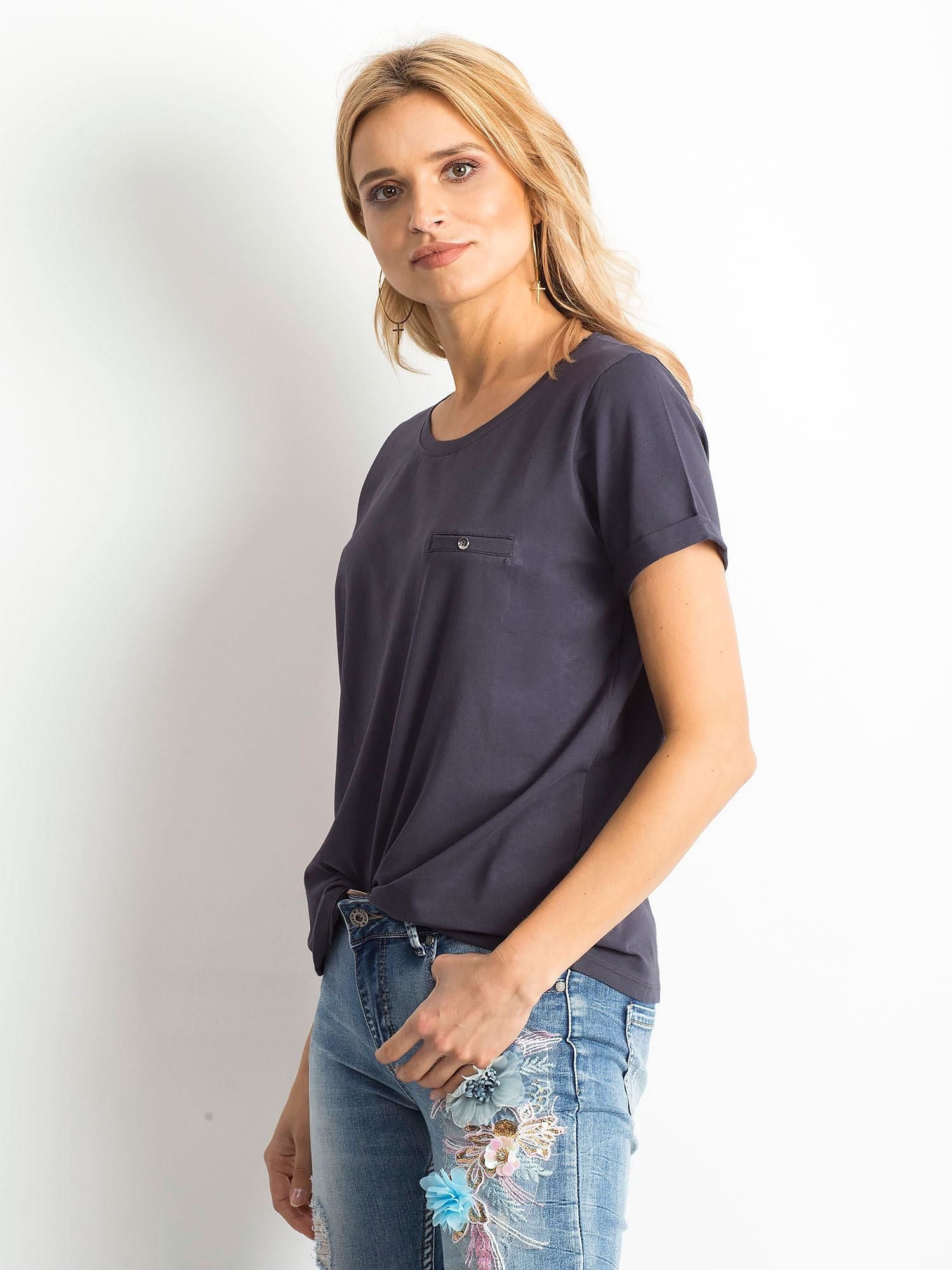 Bawełniany t-shirt damski basic grafitowy