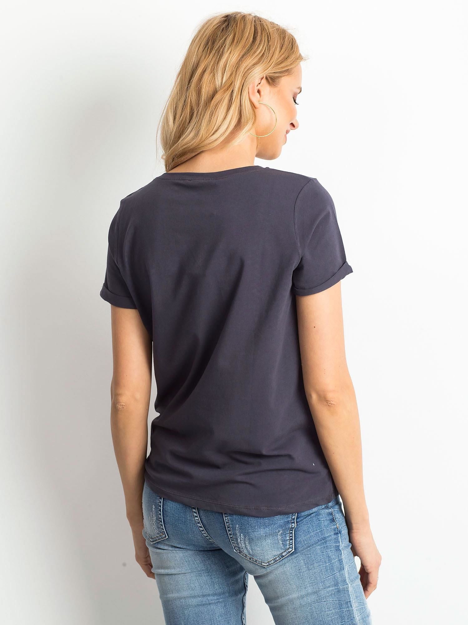 Bawełniany t-shirt damski basic grafitowy