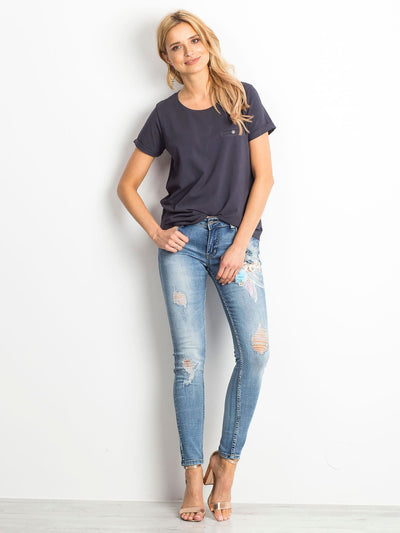 Bawełniany t-shirt damski basic grafitowy