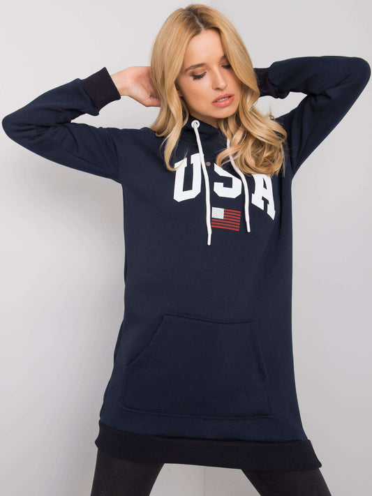 RUE PARIS Granatowa bluza damska z nadrukiem