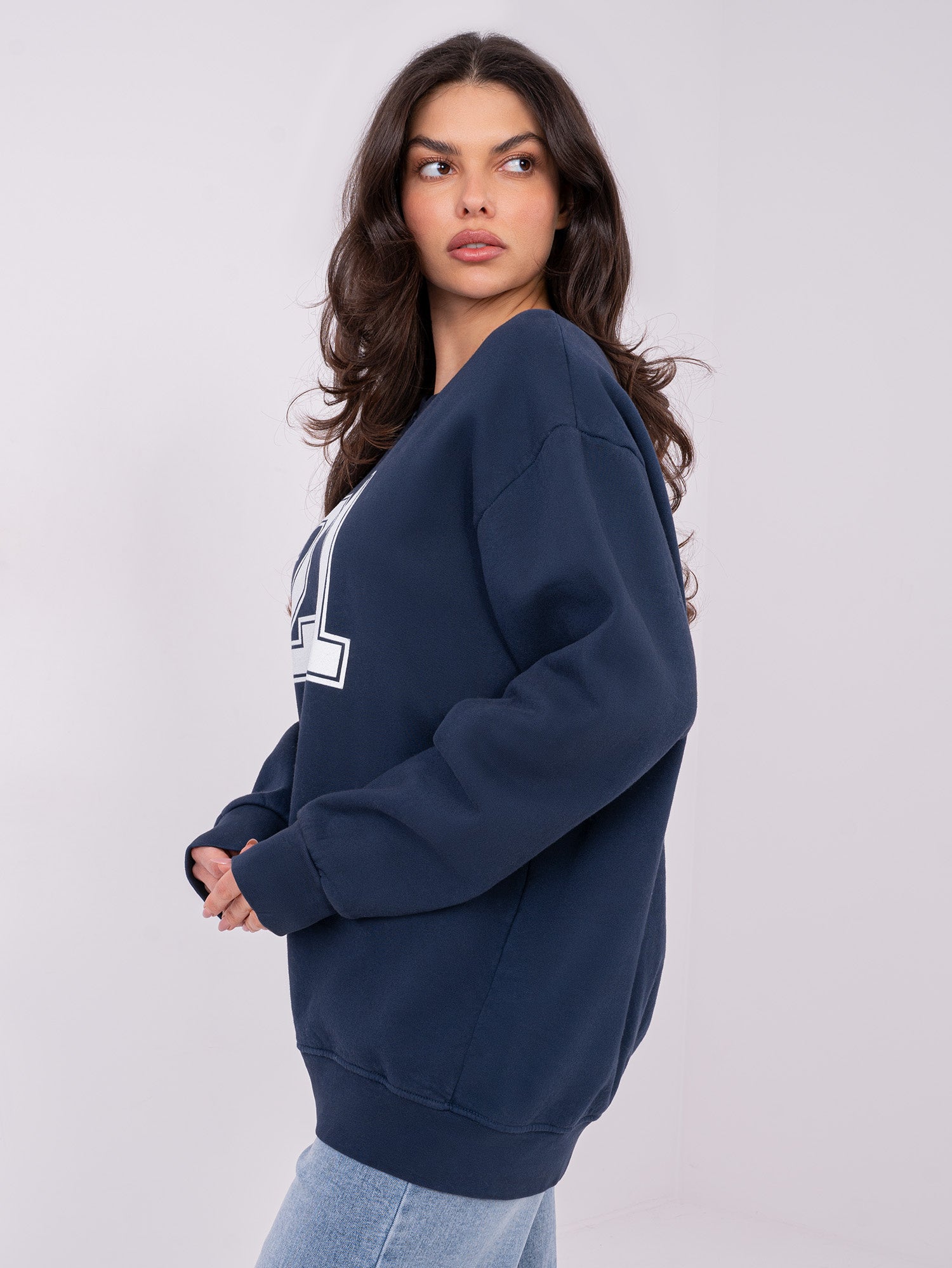 Granatowa damska bluza oversize z ociepleniem