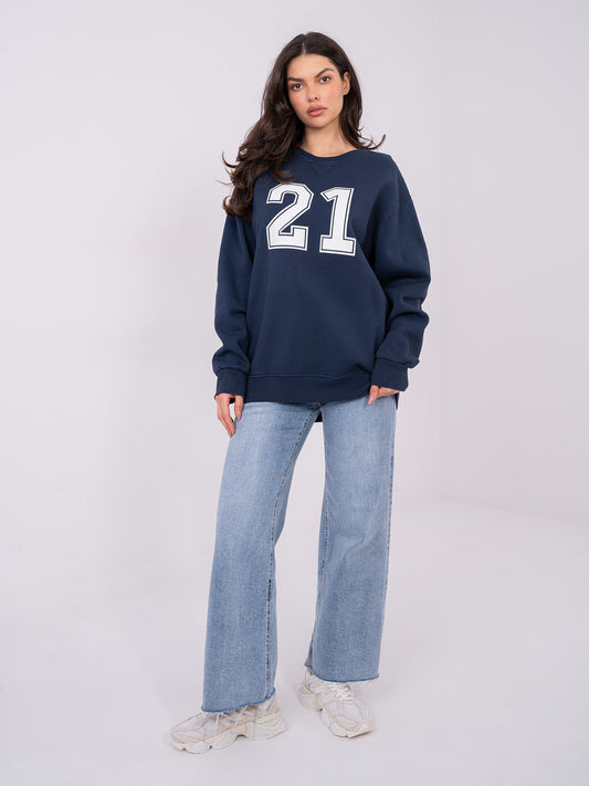 Granatowa damska bluza oversize z ociepleniem