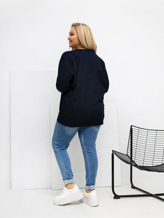 Granatowa bluzka plus size z okrągłym dekoltem