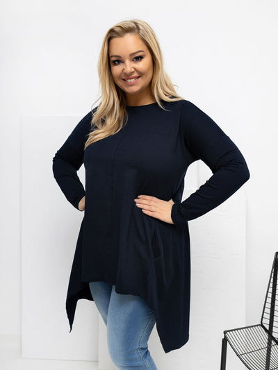 Granatowa bawełniana bluzka plus size z kieszeniami
